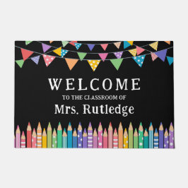 おもしろい色鉛筆ウェルカム先生教室 ドアマット