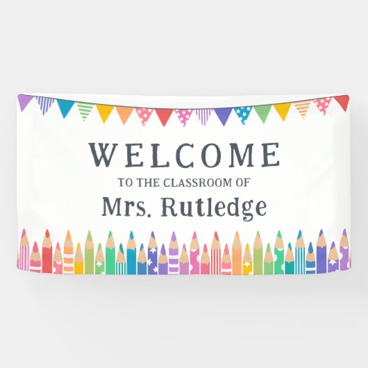 おもしろい色鉛筆ウェルカム先生教室 横断幕 (横)