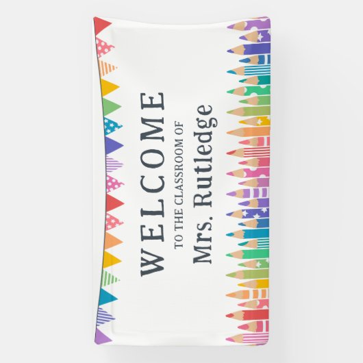 おもしろい色鉛筆ウェルカム先生教室 横断幕 (縦)