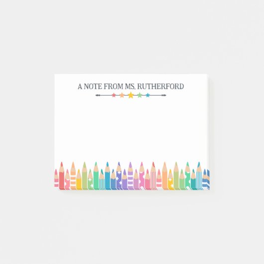 おもしろい色鉛筆ノート学校先生 ポストイット (正面)