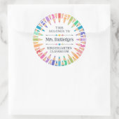 おもしろい色鉛筆プロパティ先生の教室 ラウンドシール (バッグ)