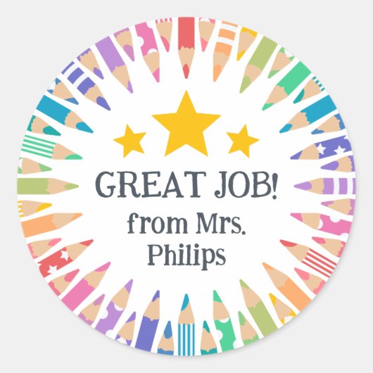 おもしろい色鉛筆素晴らし生！ ラウンドシール (正面)