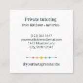 おもしろい色鉛筆&スターズアート先生家庭教師 スクエア名刺 (裏面)