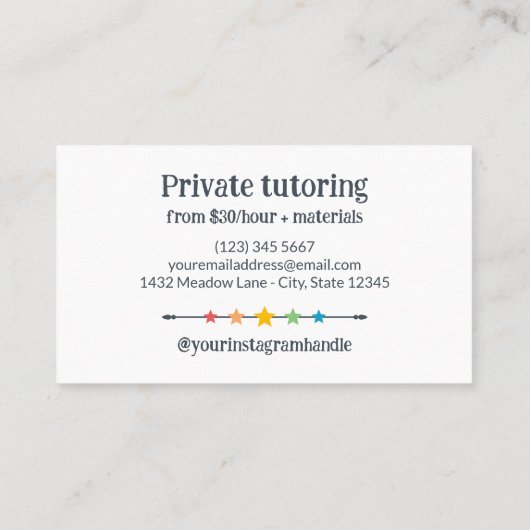 おもしろい色鉛筆&スターズアート先生家庭教師 名刺 (裏面)