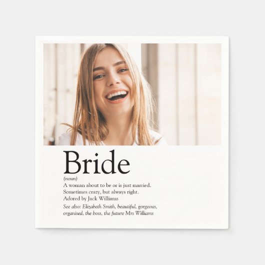 おもしろい花嫁の定義ブライダルシャワー写真 スタンダードカクテルナプキン (正面)