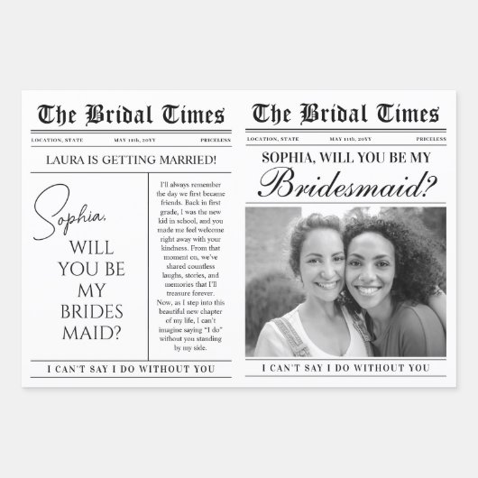 おもしろい花嫁プロポーザル新聞フラワーブーケ ラッピングペーパーシート (正面)