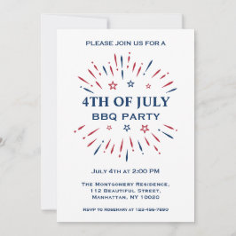 おもしろい花火赤白青7月の第4回BBQパーティー 招待状