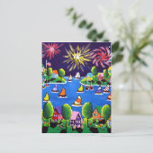 おもしろい花火7月4日フォーク芸術 ポストカード (スタンド正面)