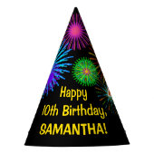 おもしろい花火+レインボーパターン「10」誕生日番号 パーティーハット (正面)