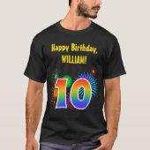 おもしろい花火+レインボーパターン「10」誕生日番号 Tシャツ (正面)