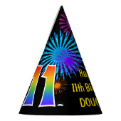 おもしろい花火+レインボーパターン「11」誕生日番号 パーティーハット (左)