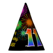 おもしろい花火+レインボーパターン「11」誕生日番号 パーティーハット (右)