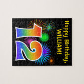 おもしろい花火+レインボーパターン「12」誕生日番号 ジグソーパズル (横)