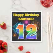 おもしろい花火+レインボーパターン「12」誕生日番号 スタンダードランチョンナプキン (インサイチュ)