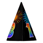 おもしろい花火+レインボーパターン「13」誕生日番号 パーティーハット (裏面)