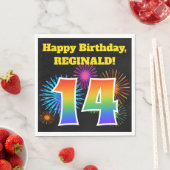 おもしろい花火+レインボーパターン「14」誕生日番号 スタンダードランチョンナプキン (インサイチュ)