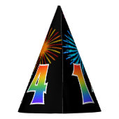 おもしろい花火+レインボーパターン「14」誕生日番号 パーティーハット (裏面)