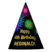 おもしろい花火+レインボーパターン「14」誕生日番号 パーティーハット (正面)