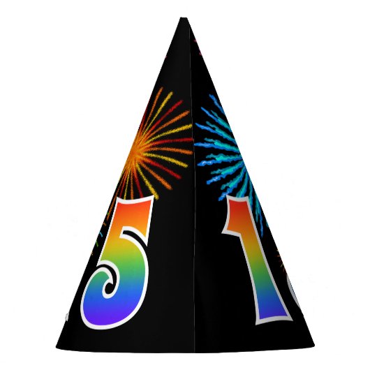 おもしろい花火+レインボーパターン「15」誕生日番号 パーティーハット (裏面)