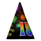 おもしろい花火+レインボーパターン「15」誕生日番号 パーティーハット (右)