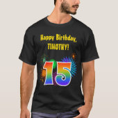 おもしろい花火+レインボーパターン「15」誕生日番号 Tシャツ (正面)