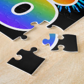 おもしろい花火+レインボーパターン「16」誕生日番号 ジグソーパズル (側面)