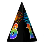 おもしろい花火+レインボーパターン「16」誕生日番号 パーティーハット (裏面)