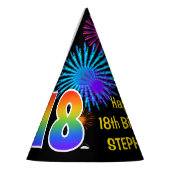 おもしろい花火+レインボーパターン「18」誕生日番号 パーティーハット (左)