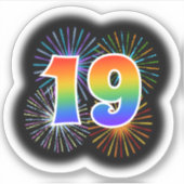 おもしろい花火+レインボーパターン「19」イベント番号 シール (正面)
