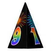 おもしろい花火+レインボーパターン「19」誕生日番号 パーティーハット (裏面)