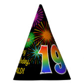 おもしろい花火+レインボーパターン「19」誕生日番号 パーティーハット (右)