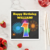 おもしろい花火+レインボーパターン"1"誕生日番号 スタンダードランチョンナプキン (インサイチュ)