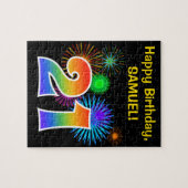 おもしろい花火+レインボーパターン「21」誕生日番号 ジグソーパズル (横)