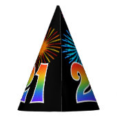 おもしろい花火+レインボーパターン「21」誕生日番号 パーティーハット (裏面)