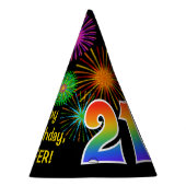 おもしろい花火+レインボーパターン「21」誕生日番号 パーティーハット (右)