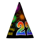 おもしろい花火+レインボーパターン「22」誕生日番号 パーティーハット (右)