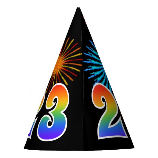 おもしろい花火+レインボーパターン「23」誕生日番号 パーティーハット (裏面)