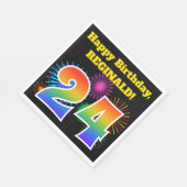 おもしろい花火+レインボーパターン「24」誕生日番号 スタンダードランチョンナプキン (角)