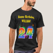 おもしろい花火+レインボーパターン「24」誕生日番号 Tシャツ (正面)