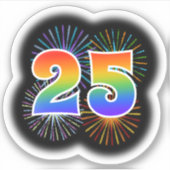 おもしろい花火+レインボーパターン「25」イベント番号 シール (正面)