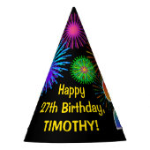 おもしろい花火+レインボーパターン「27」誕生日番号 パーティーハット (正面)