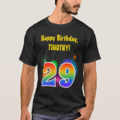 おもしろい花火+レインボーパターン「29」誕生日番号 Tシャツ (正面)