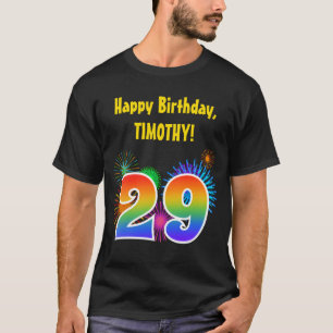 おもしろい花火+レインボーパターン「29」誕生日番号 Tシャツ