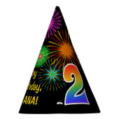 おもしろい花火+レインボーパターン「2」誕生日番号 パーティーハット (右)