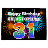 おもしろい花火+レインボーパターン「31」誕生日番号 ラージペーパーバッグ (裏面)