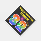 おもしろい花火+レインボーパターン「32」誕生日番号 スタンダードランチョンナプキン (角)