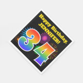 おもしろい花火+レインボーパターン「34」誕生日番号 スタンダードランチョンナプキン (角)