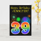 おもしろい花火+レインボーパターン「39」誕生日番号 カード (黄色い花)