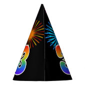 おもしろい花火+レインボーパターン「3」誕生日番号 パーティーハット (裏面)