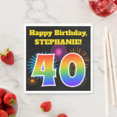 おもしろい花火+レインボーパターン「40」誕生日番号 スタンダードランチョンナプキン (インサイチュ)